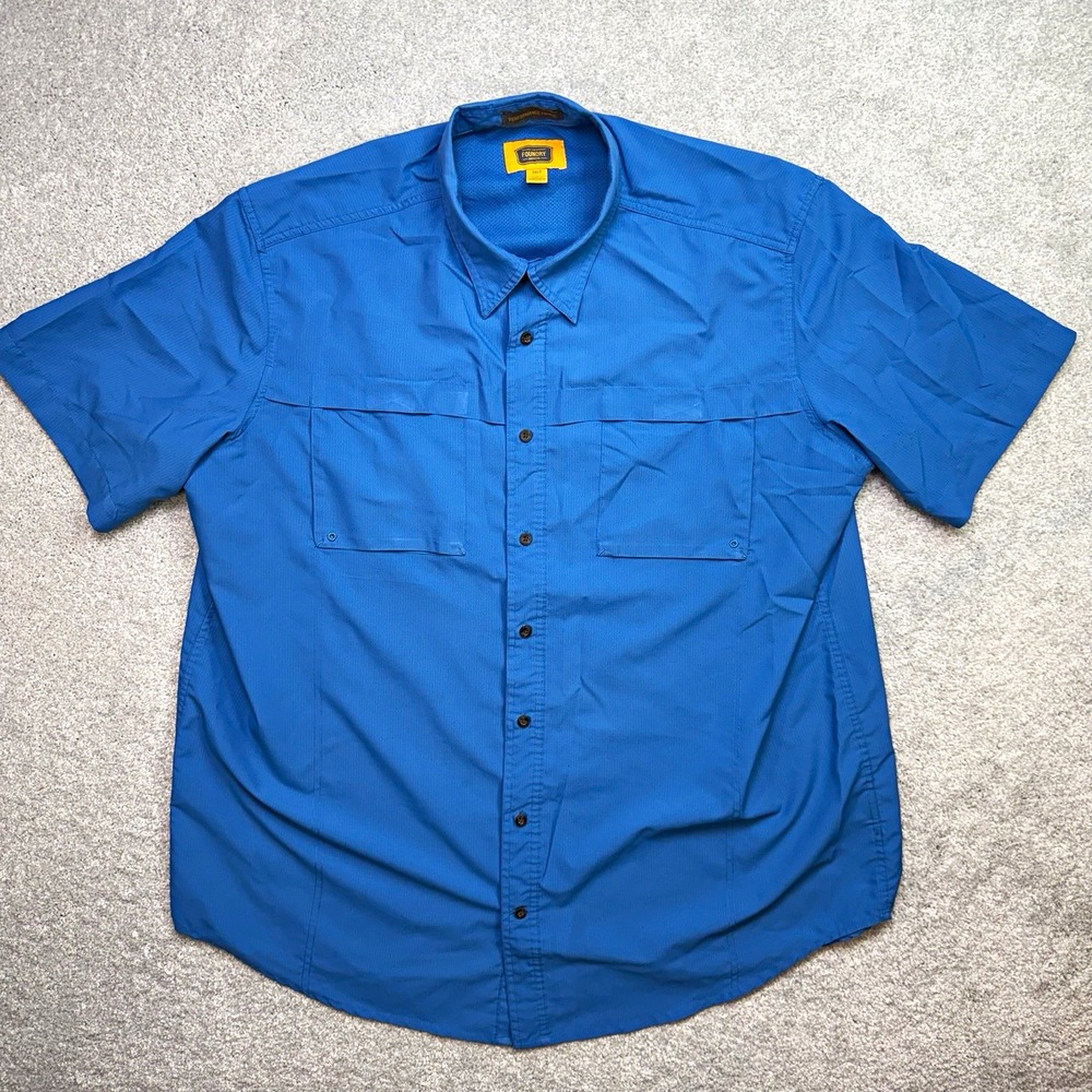 The Foundry Supply Co. Mens 2XLT Blue Short Sleeve Fishing Shirt Performance